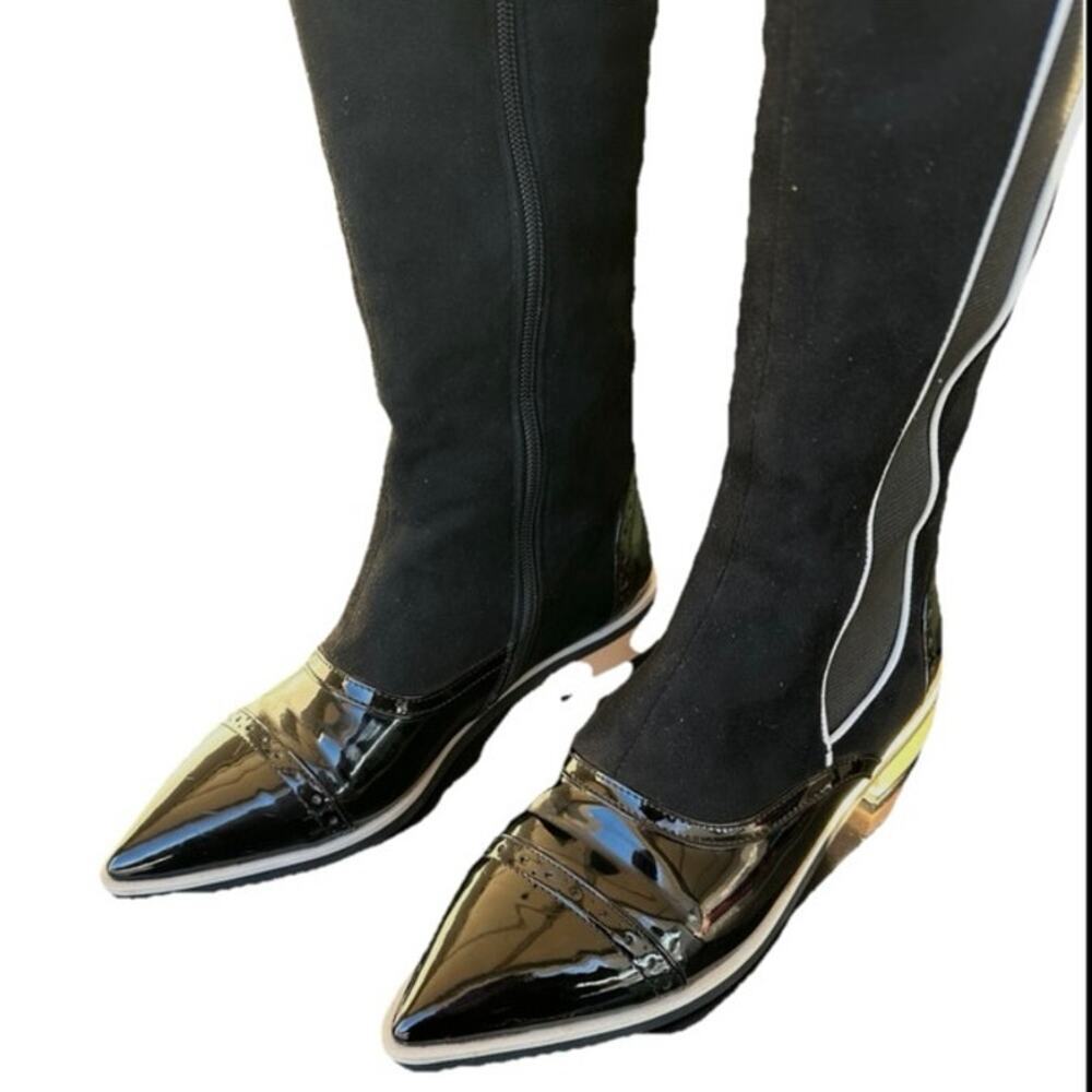 Lolita Paris Tall Patent Leather Suede Boots Size 39 US Women’s 8 Black - Picture 4 of 17
